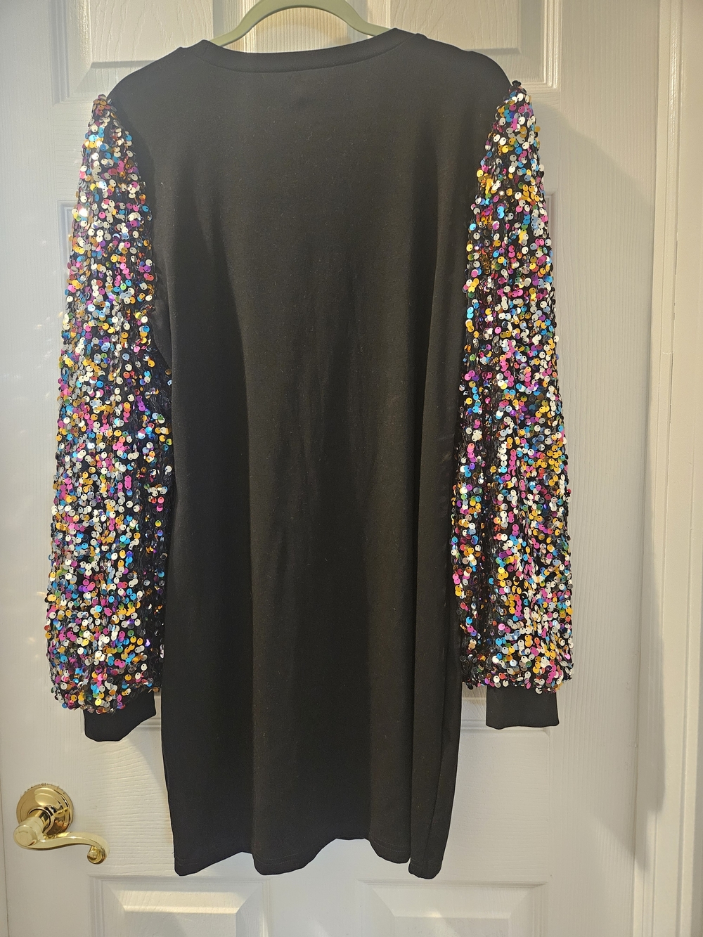 Black Midi Dress with Multicolor Sequin Sleeves - Picture 4 of 4